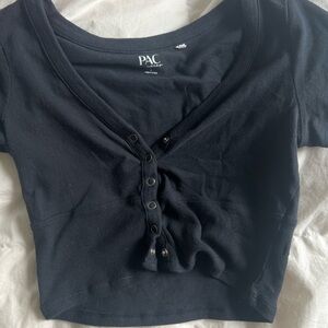 Women's Black Button-Up Crop Top